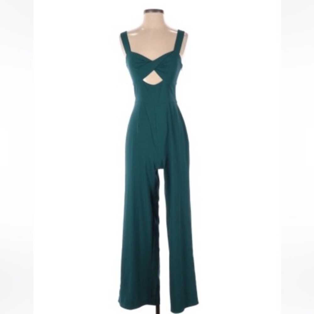 Gorgeous Emerald Leith Jumpsuit with Keyhole Cutout and Sweetheart Neckline XS